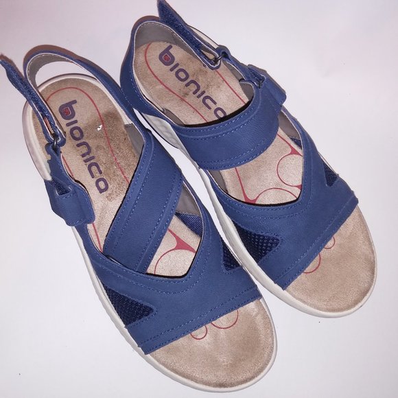 Bionica Sandals Womens Size 7.5‎ M Blue Strappy Open Toe Leather Upper Preowned - Picture 6 of 14